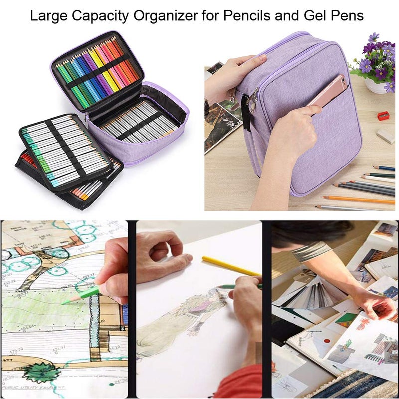 BTSKY Colored Pencil Case 300 Slots Pen Pencil Bag Organizer High Capacity Pens Holder with Double Zippers Multilayer Holder Compatible with Prismacolor Crayola Colored Pencils Watercolor Pens Purple - Image 3